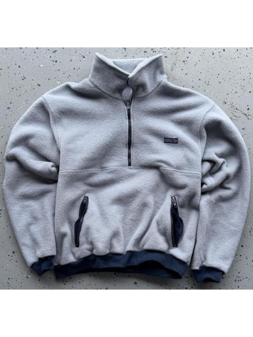Vintage Made in USA  80s Patagonia Gray Navy Fleece Quarter Zip Jacket XL
